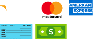 accepted payment methods: visa, masterdard,discover, amex, cash and personal check
